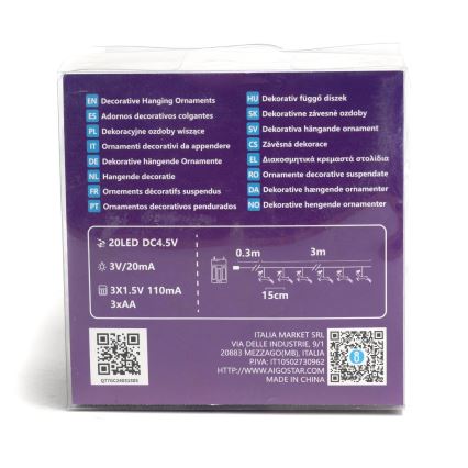 Aigostar - LED Łańcuch bożonarodzeniowy 20xLED/3xAA 3,3m renifery
