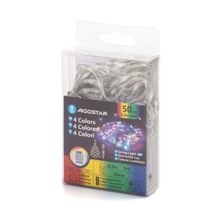 Aigostar - LED Łańcuch bożonarodzeniowy 50xLED/3xAA 5,3m wielobarwny