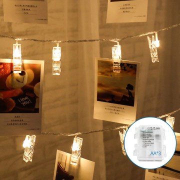 Aigostar - LED Łańcuch dekoracyjny z klamerkami 20xLED/3xAA 3,3m ciepła biel