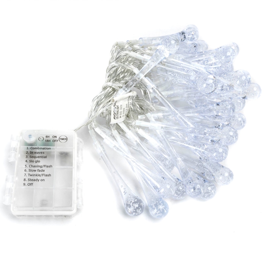 Aigostar - Zewnętrzny dekoracyjny łańcuch LED 50xLED/8 funkcji/3xAA 5,3m IP44 zimna biel