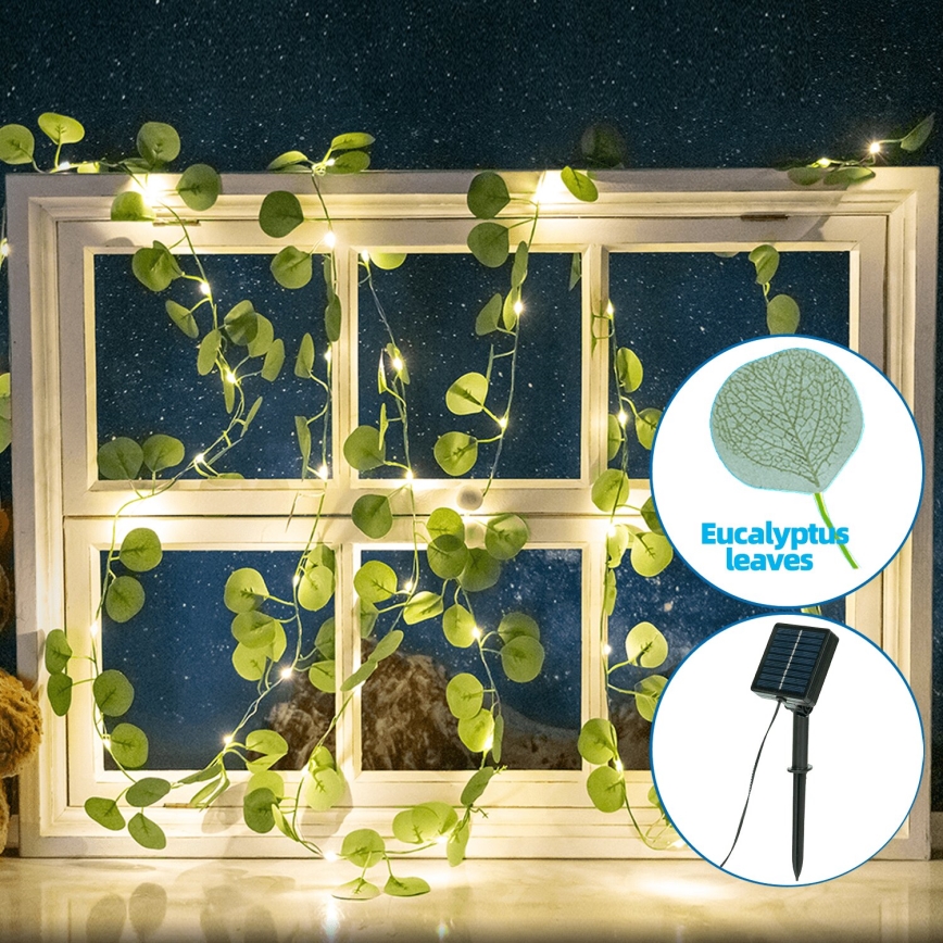 Aigostar - LED Łańcuch solarny 100xLED/12m IP65 ciepła biel eukaliptus