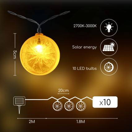 Aigostar - LED Łańcuch solarny 10xLED/3,8m IP44 600 mAh ciepła biel