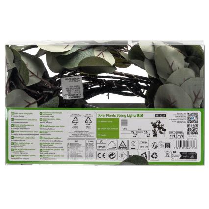 Aigostar - LED Łańcuch solarny 110xLED/4m IP65 ciepła biel eukaliptus