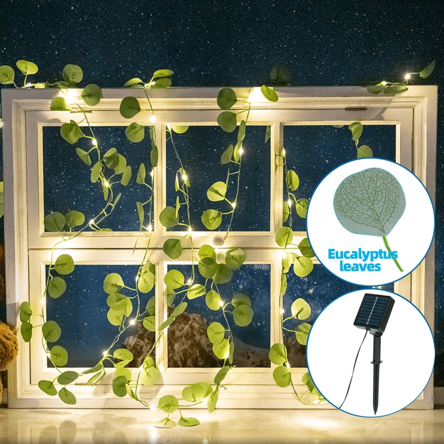 Aigostar - LED Łańcuch solarny 50xLED/7m IP65 ciepła biel eukaliptus