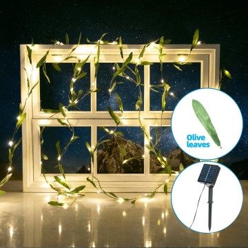Aigostar - LED Łańcuch solarny 50xLED/7m IP65 ciepła biel oliwkowy