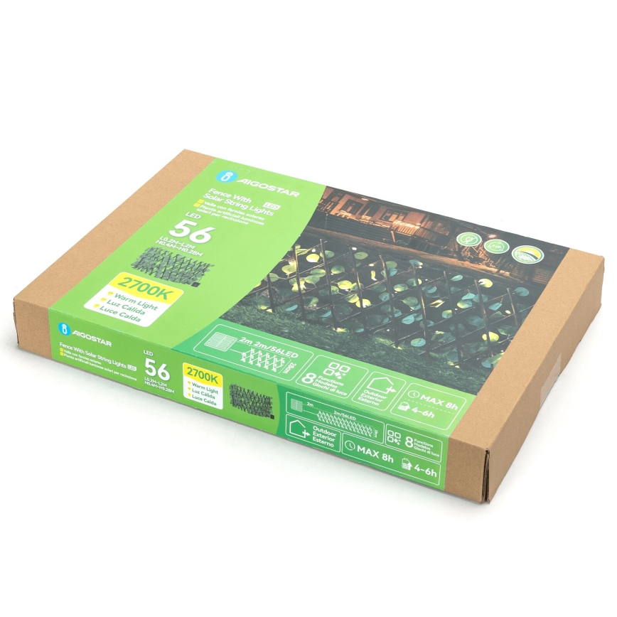 Aigostar - LED Łańcuch solarny 56xLED/2x0,4m IP65 ciepła biel eukaliptus