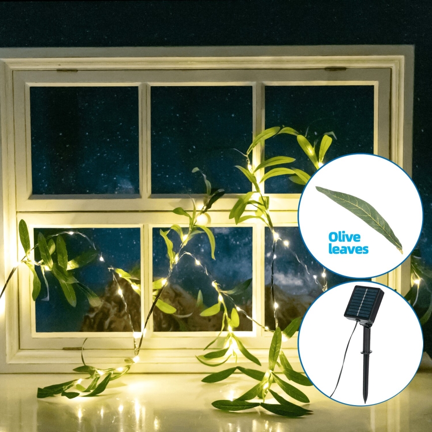 Aigostar - LED Łańcuch solarny 60xLED/4m IP65 ciepła biel oliwkowy