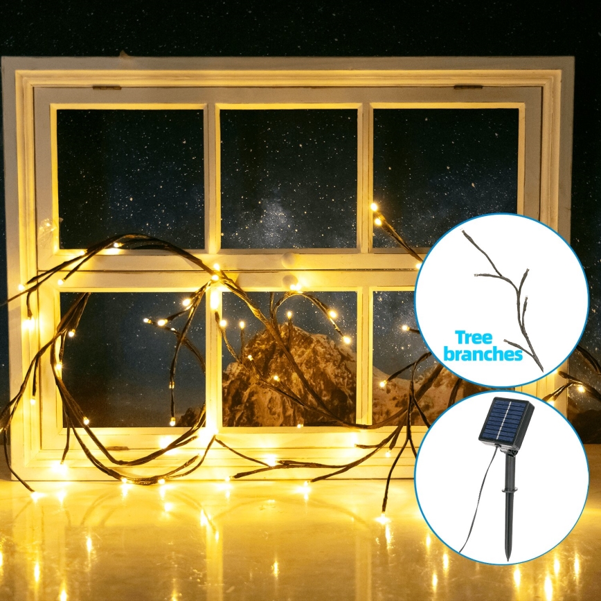 Aigostar - LED Łańcuch solarny 72xLED/4m IP65 300 mAh ciepła biel gałęzie drzew
