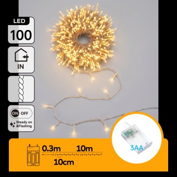 Aigostar - LED łańcuch świąteczny 100xLED/3xAA 10,3m ciepła biel