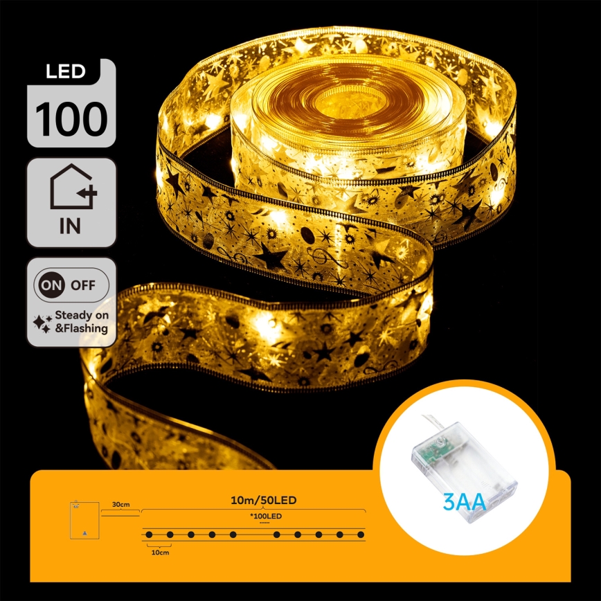 Aigostar - LED łańcuch świąteczny 100xLED/3xAA 10 m ciepła biała, złota