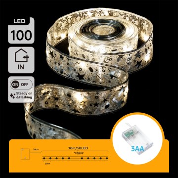 Aigostar - LED łańcuch świąteczny 100xLED/3xAA 10 m, ciepłe białe światło, srebrny