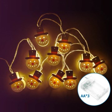 Aigostar - LED łańcuch świąteczny 10xLED/3xAA 1,5 m, ciepła biała, z motywem bałwanka