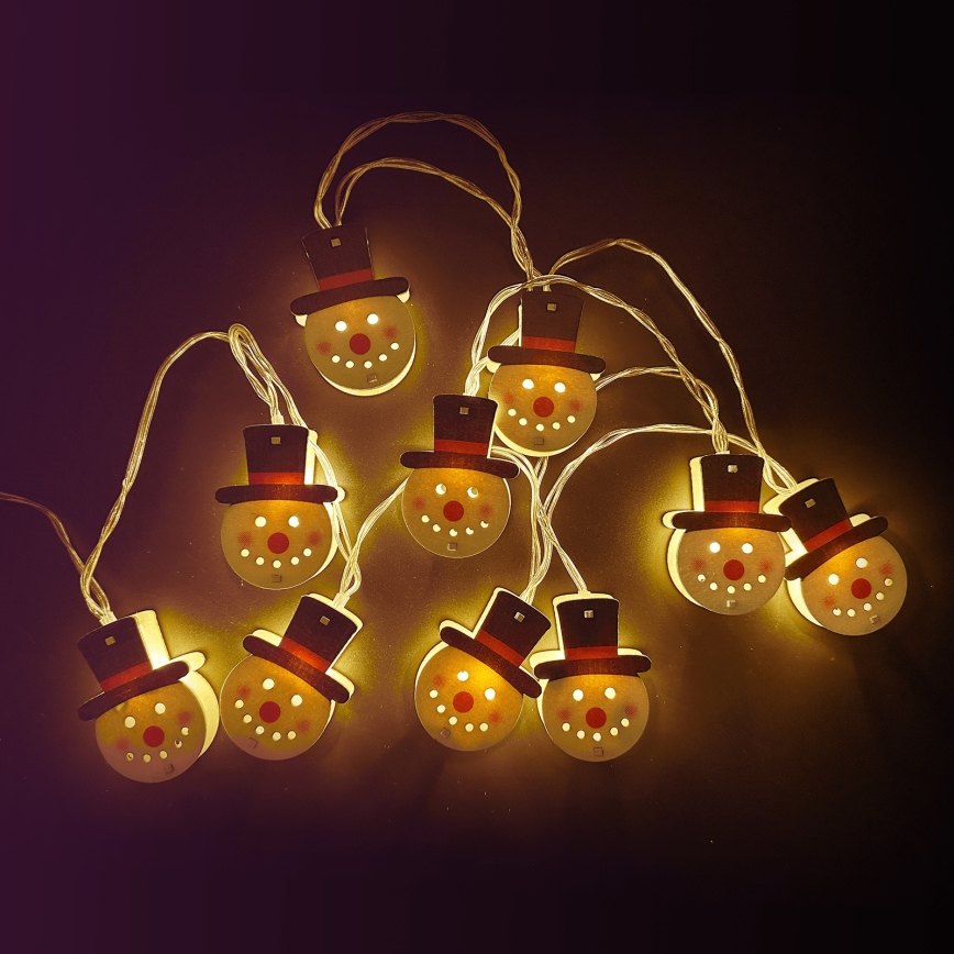 Aigostar - LED łańcuch świąteczny 10xLED/3xAA 1,5 m, ciepła biała, z motywem bałwanka