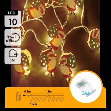 Aigostar - LED łańcuch świąteczny 10xLED/3xAA 1,5m ciepła biała Santa Claus