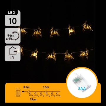 Aigostar - LED łańcuch świąteczny 10xLED/3xAA 1,5m, ciepłe białe światło, renifery