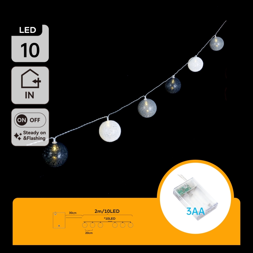 Aigostar - LED łańcuch świąteczny 10xLED/3xAA, 2 m, ciepła biel