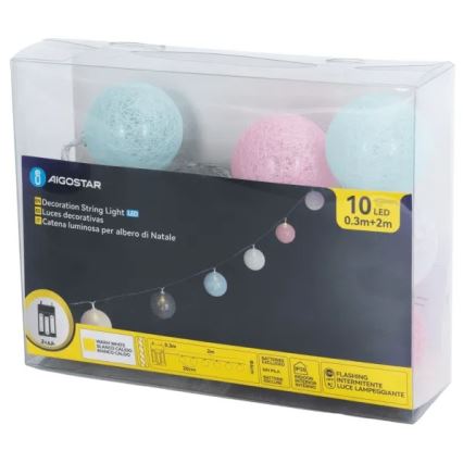 Aigostar - LED łańcuch świąteczny 10xLED/3xAA 2m ciepła biała