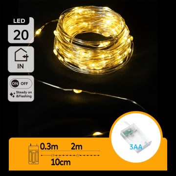 Aigostar - LED łańcuch świąteczny 20xLED/3xAA 2,3m ciepła biała
