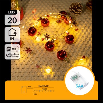 Aigostar - LED łańcuch świąteczny 20xLED/3xAA 2 m ciepła biała