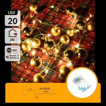 Aigostar - LED łańcuch świąteczny 20xLED/3xAA 2 m ciepła biała