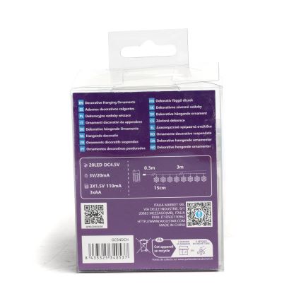 Aigostar - LED łańcuch świąteczny 20xLED/3xAA 3,3m płatki śniegu