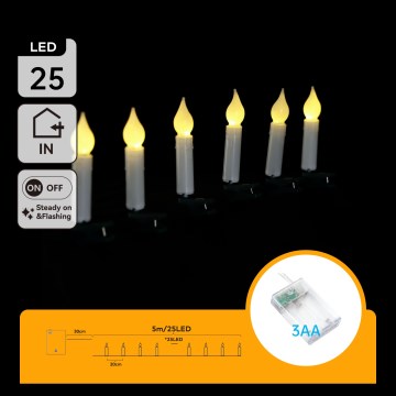 Aigostar - LED łańcuch świąteczny 25xLED/3xAA 5 m ciepła biel