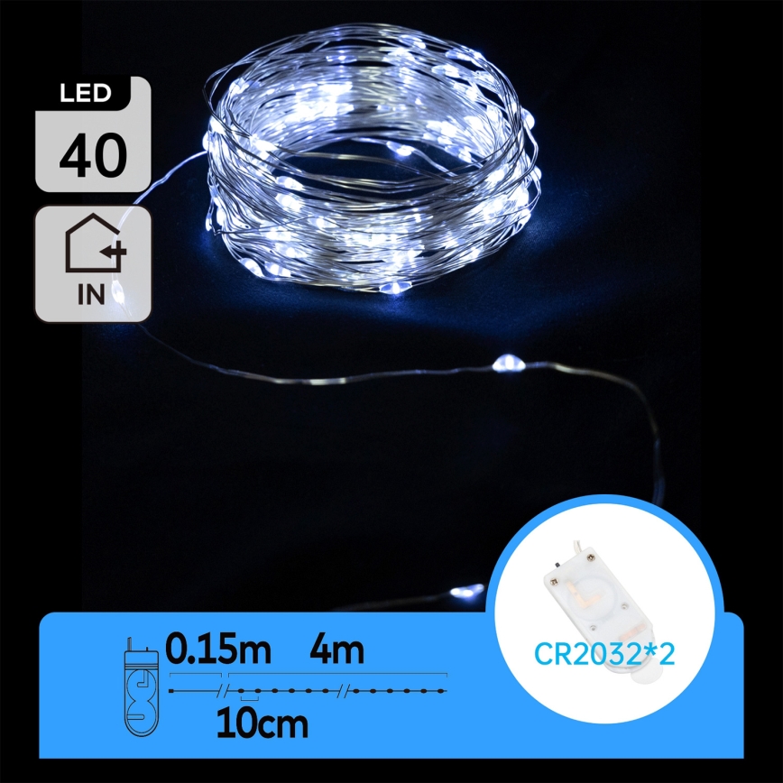 Aigostar - LED łańcuch świąteczny 40xLED/2x3V 4m zimne białe światło