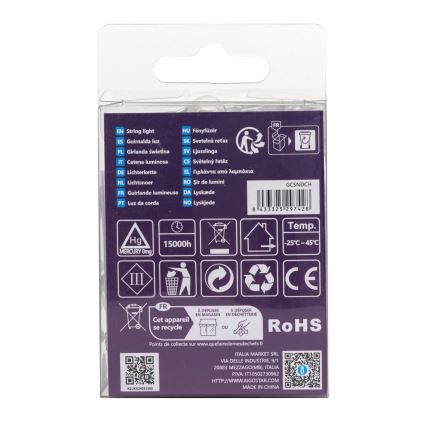 Aigostar - LED Zewnętrzny łańcuch świąteczny 50xLED/8 funkcji 3xAA 5,3m IP44 zimna biel