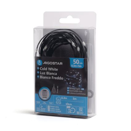 Aigostar - LED Zewnętrzny łańcuch świąteczny 50xLED/8 funkcji 3xAA 5,3m IP44 zimna biel