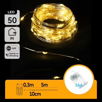 Aigostar - LED łańcuch świąteczny 50xLED/3xAA 5,3m ciepła biała