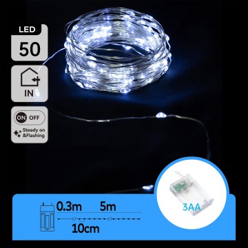 Aigostar - LED łańcuch świąteczny 50xLED/3xAA 5,3m zimne białe światło