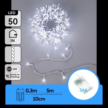 Aigostar - LED łańcuch świąteczny 50xLED/3xAA 5,3m zimnobiały