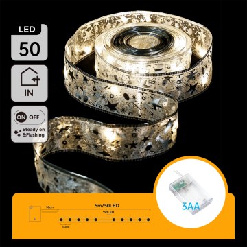 Aigostar - LED łańcuch świąteczny 50xLED/3xAA 5 m ciepła biała srebrna