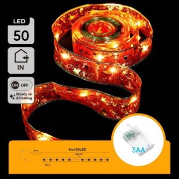 Aigostar - LED łańcuch świąteczny 50xLED/3xAA 5m ciepła biała czerwona