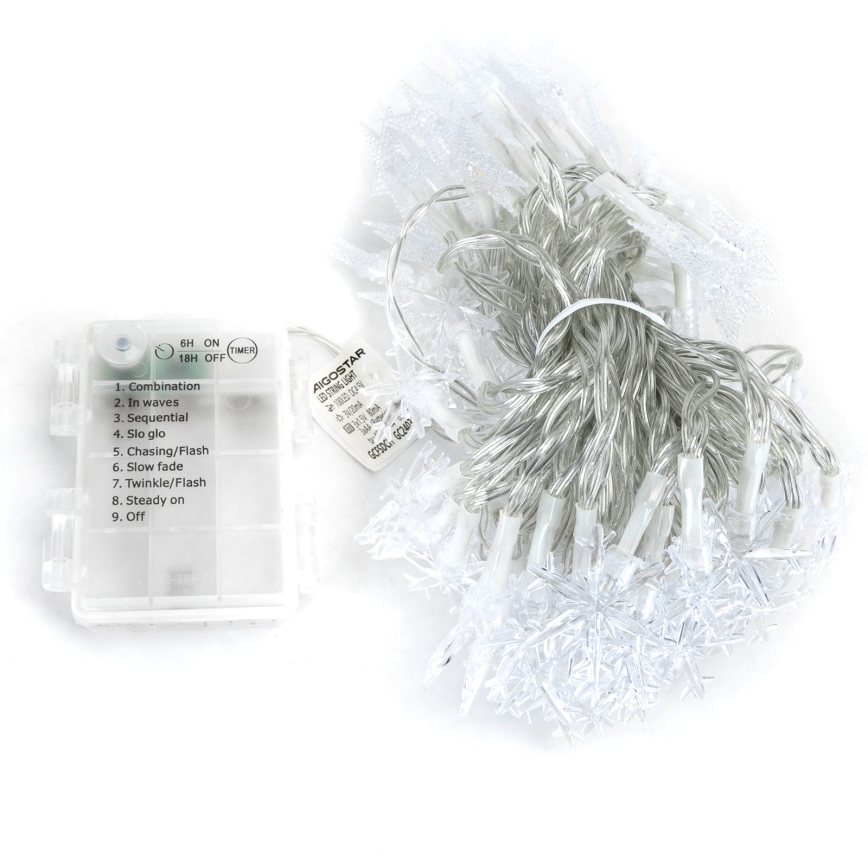 Aigostar - Zewnętrzny łańcuch świąteczny LED 25 diod/8 trybów, zasilanie 3xAA, 2,5 m, IP44, ciepła biała, gwiazdki