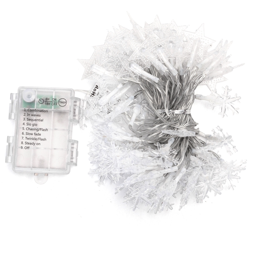 Aigostar - Zewnętrzna girlanda LED, 100 diod LED, 8 trybów, zasilanie 3xAA, 10 m, IP44, zimna biel