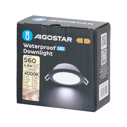 Aigostar - LED Łazienkowa oprawa wpuszczana LED/4,8W/230V 4000K czarna IP65