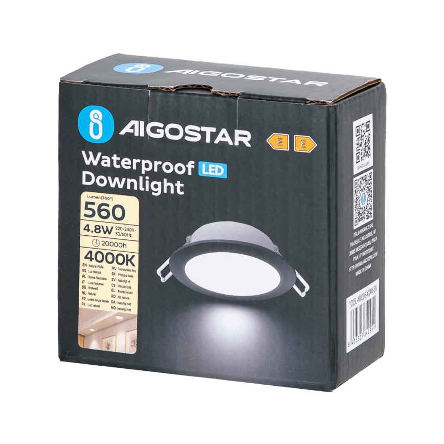 Aigostar - LED Łazienkowa oprawa wpuszczana LED/4,8W/230V 4000K czarna IP65