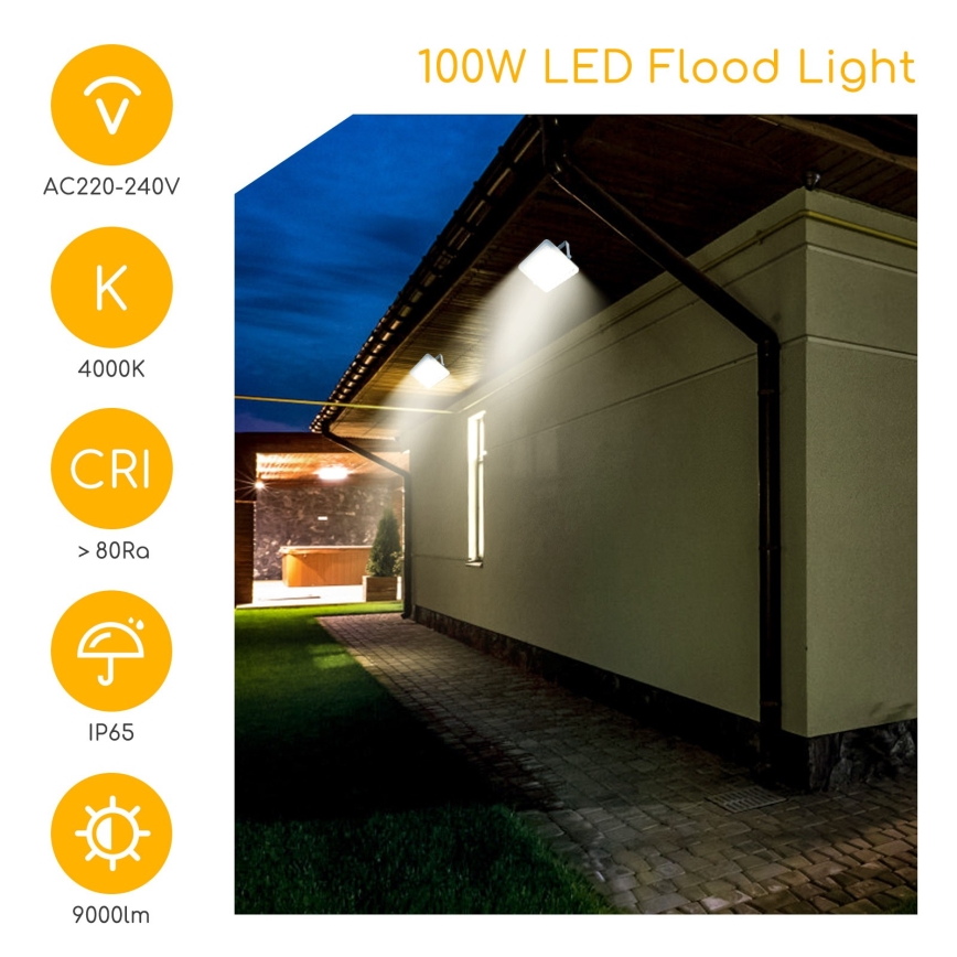Aigostar - LED Naświetlacz LED/100W/230V szary 4000K IP65