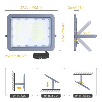 Aigostar - LED Naświetlacz LED/100W/230V szary 4000K IP65