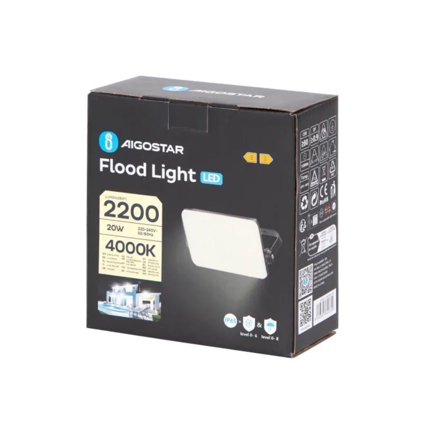 Aigostar - LED Naświetlacz LED/20W/230V 4000K IP65 czarny