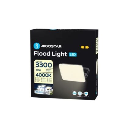 Aigostar - LED Naświetlacz LED/30W/230V 4000K IP65 czarny