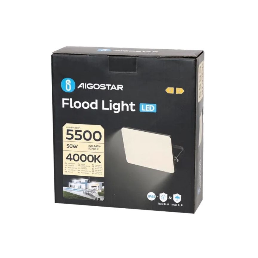 Aigostar - LED Naświetlacz LED/50W/230V 4000K IP65 czarny