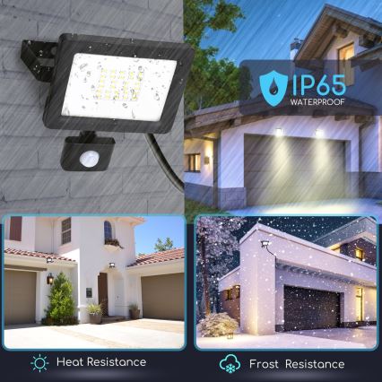 Aigostar - LED Naświetlacz z czujnikiem LED/20W/230V 6400K IP65 czarny