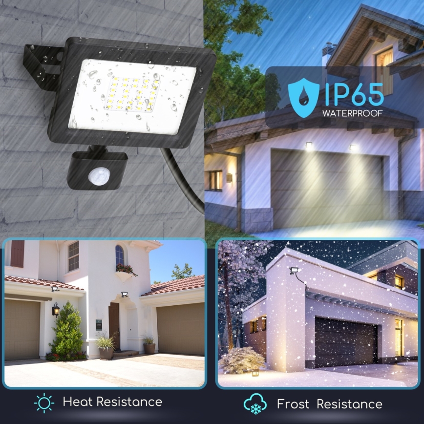 Aigostar - LED Naświetlacz z czujnikiem LED/20W/230V 6400K IP65 czarny