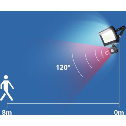 Aigostar - LED Naświetlacz z czujnikiem LED/50W/230V 4000K IP65 czarny