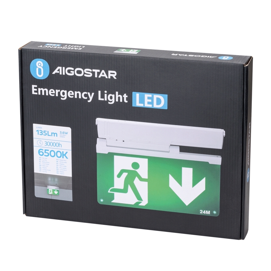 Aigostar - LED Oprawa awaryjna EMERGENCY EXIT LED/3,6W/230V 6500K 500mAh
