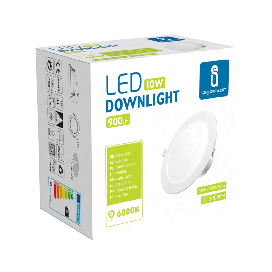Aigostar - LED Łazienkowa oprawa wpuszczana LED/10W/230V 6000K IP44 śr. 11,5 cm biały