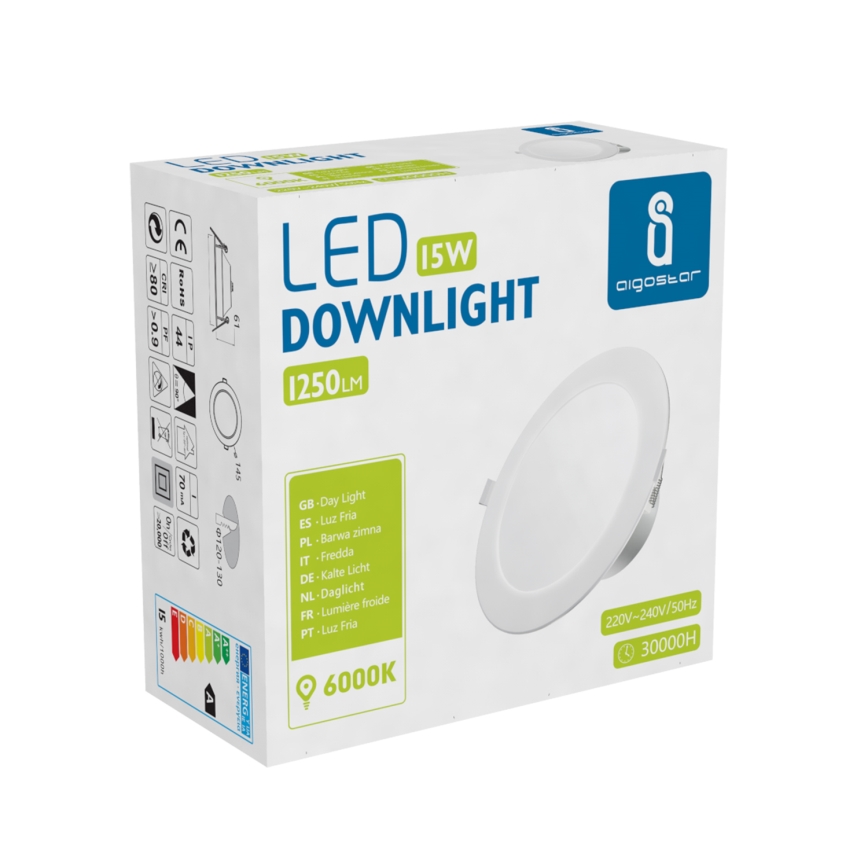 Aigostar - LED Łazienkowa oprawa wpuszczana LED/15W/230V 6000K IP44 śr. 14,5 cm biały