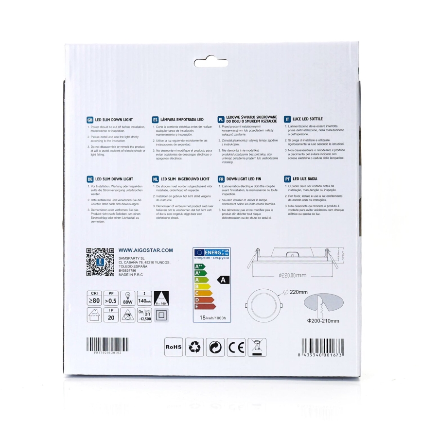 Aigostar - LED Oprawa wpuszczana ULTRATHIN LED/18W/230V 4000K biały